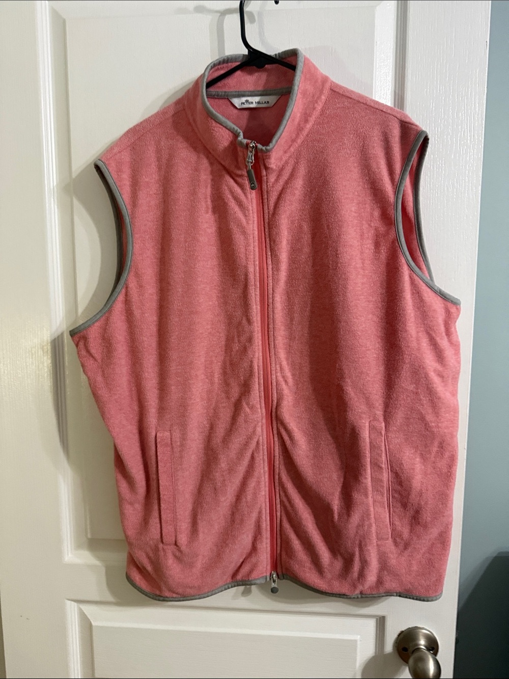 Peter Millar Coral Pink Fleece Vest with Gray Trim